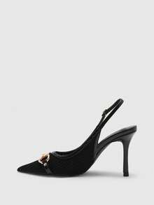 CUCCOO BASICS Casual & Commute Minimalist Pointed Toe Backless Women Pumps Valentine's Day - Black - View 4