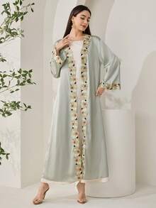 Al Najma Women's Modest Romantic Floral Embroidery Loose Arabic Abaya - Multicolor - View 6
