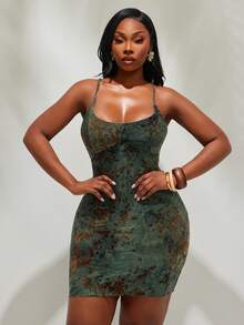 Radiana 大码女式时尚休闲弹力植绒绿色吊带迷你连衣裙，适合外出、购物、音乐节、派对、锐舞派对、电子音乐节等场合。 - 綠色 - 查看 3