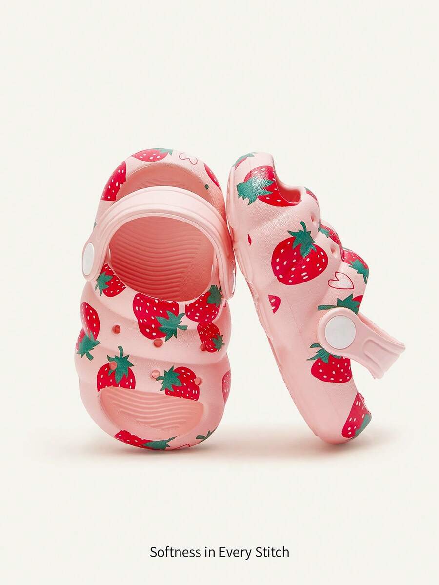 Cozy Pixies Một đôi dép bít mũi thoáng khí cho bé, dép bít mũi in hình dâu tây mùa hè, dép đi biển ngoài trời chống trơn trượt cho trẻ em, dép đi trong nhà hàng ngày. - Hồng - Xem 1