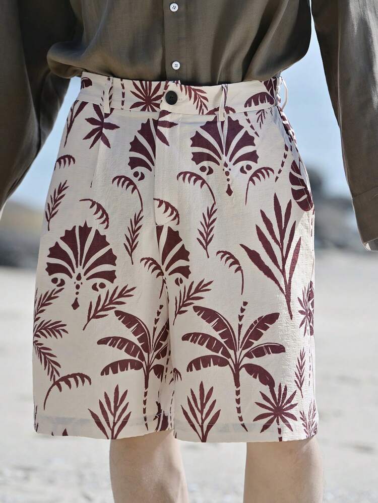 Summer Vacation Style Coconut Tree Pattern Elastic Waist Men Shorts