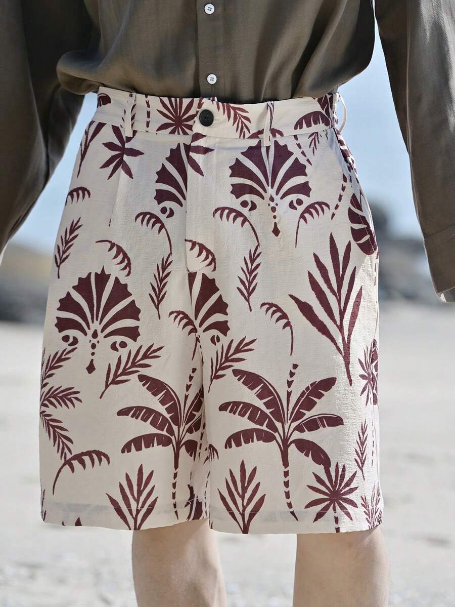 DAZY Summer Vacation Style Coconut Tree Pattern Elastic Waist Men Shorts - Multicolor - View 1