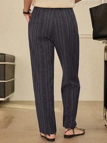 Dazy-Less 女士优雅条纹阔腿休闲裤，适合商务、办公、通勤、职业装，春夏皆宜 - 咖啡棕 - 查看 5
