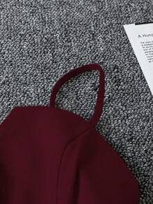 Franclia 休闲时尚百搭系带不对称下摆女式迷你裙，卡其色，夏季新品 - 酒紅色 - 查看 4