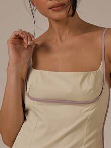 MUSERA Contrast Binding Fitted Strappy Top Spring Summer Cute Cosy Cottage Core Spring Dew - Light Yellow - View 2