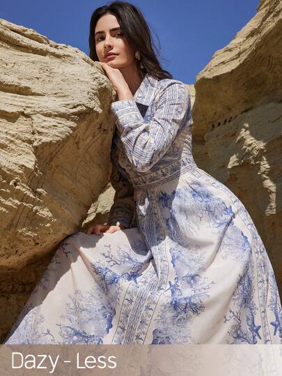 Dazy-Less 春夏印花收腰优雅连衣裙，适合婚礼、休闲、度假、通勤等场合。