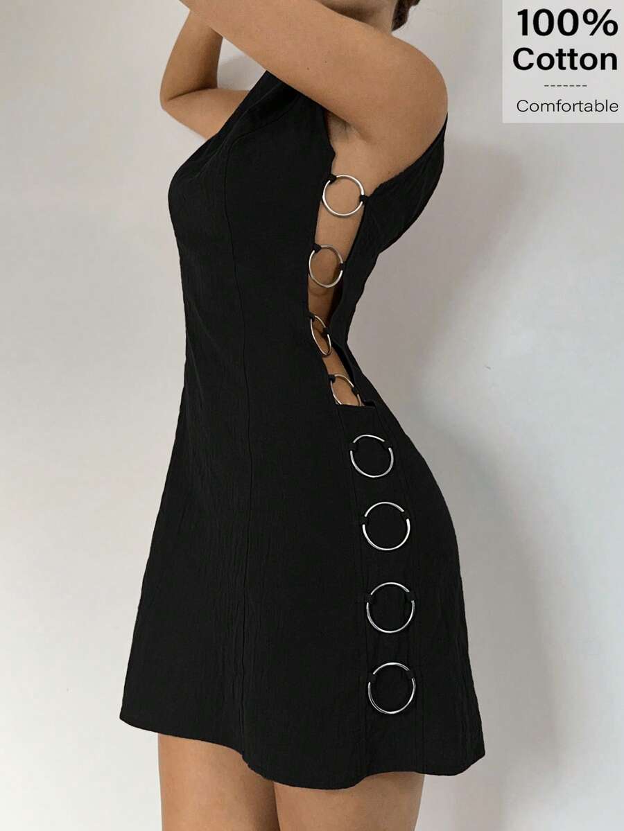 Siren Gaze 女式圆形装饰无袖迷你连衣裙 - 黑色 - 查看 1