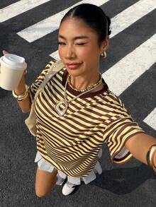 Muchica 大码女式夏季休闲条纹T恤 - 彩色 - 查看 5