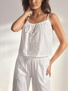 Ocili Women's Comfortable Cotton Cutout Bohemian Soft Drawstring Relaxed Casual Jumpsuit, Chic Autumn Loungewear Set - White - View 6