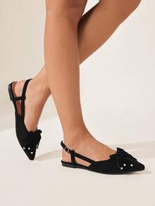 CUCCOO CHICEST Zapatos de moda con diseño de hebilla y decoración de lazo en la punta para mujer - Negro - Ver 5