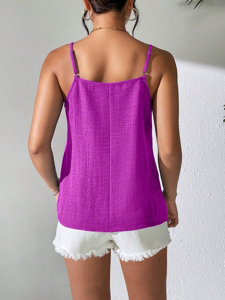 Balvessa Women's Casual Solid Color Pleated Camisole, Summer - Red Violet - View 2