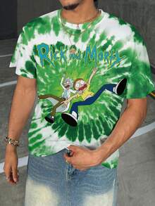Rick and Morty X SHEIN 男士扎染卡通人物图案圆领短袖T恤 - 白色 - 查看 6