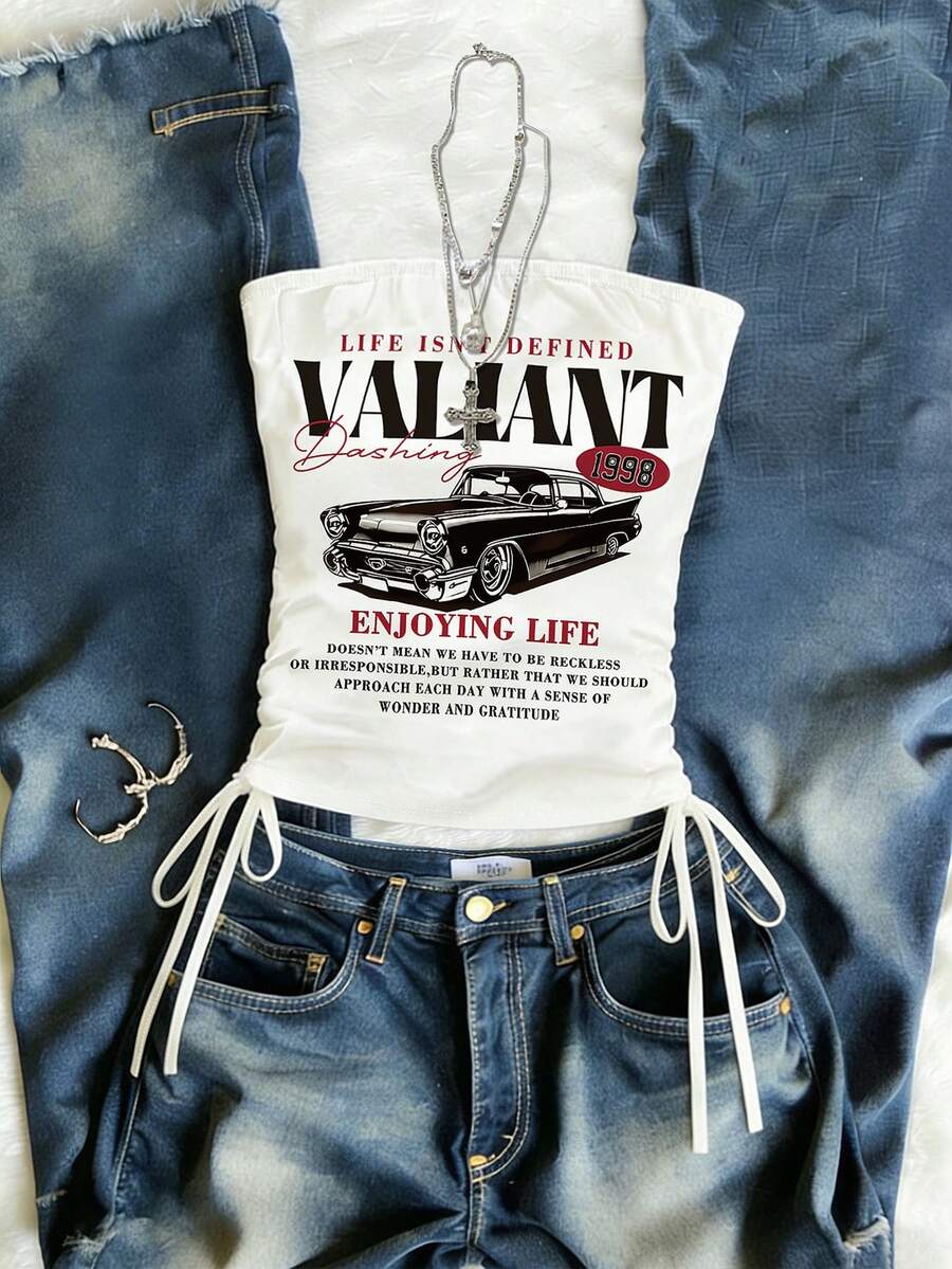 Glimmora 抹胸上衣、无肩带上衣、女装、女式上衣、休闲背心、流行趋势、时尚上衣、街头风上衣、街头女装、Y2K 上衣、Y2K 服装、抽绳上衣、束腰上衣、可调节抽绳上衣 - 彩色 - 查看 1