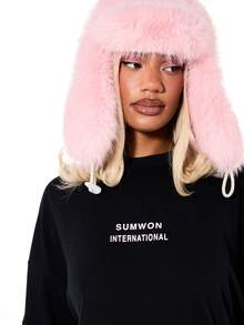 SUMWON WOMEN Oversized Long Sleeve Graphic Tee With New York Print Back Design Statement Top - Black - View 4