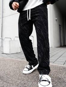 Artur Kramer Men's Corduroy Camouflage Drawstring Casual Straight Leg Pants, Versatile For Spring & Summer, For Fall Winter - Black - View 4