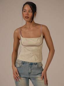 MUSERA Contrast Binding Fitted Strappy Top Spring Summer Cute Cosy Cottage Core Spring Dew - Light Yellow - View 1