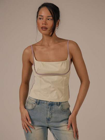 MUSERA Contrast Binding Fitted Strappy Top Spring Summer Cute Cosy Cottage Core Spring Dew