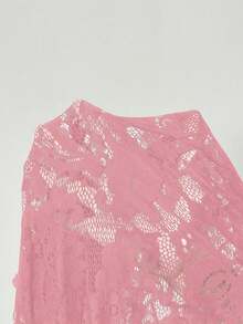 Mistrie Vestido elegante de mujer de unicolor con cruce envolvente, manga larga y parches de encaje - Rosa - Ver 7