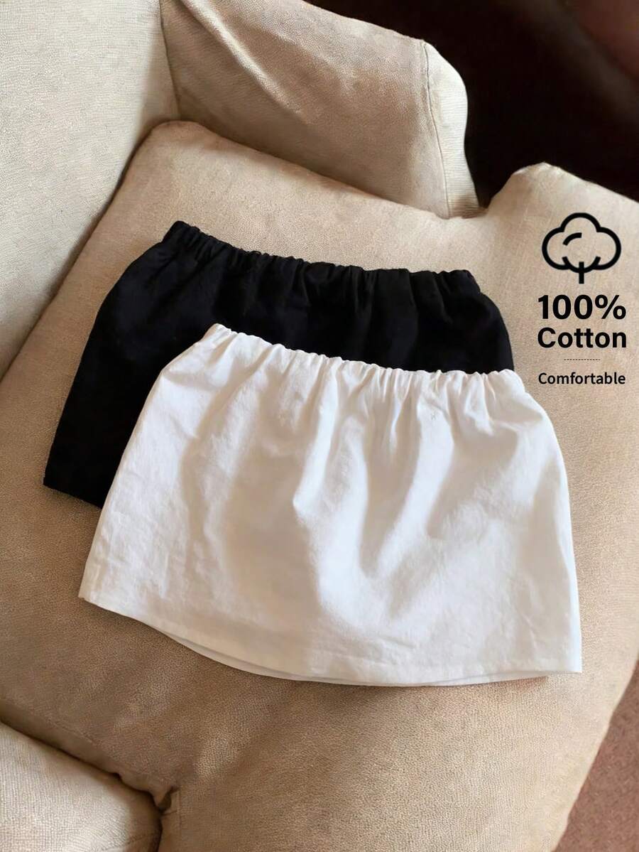 GlowEve 两件套女士亚麻迷你裙套装 - 黑與白 - 查看 1