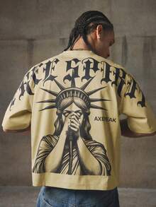 AXEPEAK Camiseta de manga corta de cuello redondo de estilo casual y urbano para hombres - Caqui - Ver 3