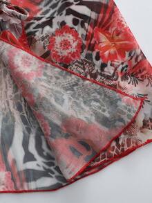 INAWLY Women's Vacation Leopard Floral Print Patchwork Ruffle Tie Front Halter Top - Multicolor - View 8