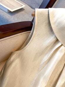 Franclia Women's Elegant Vest, French Minimalist Style, Pearlescent Fabric, Pleated Peter Pan Collar, Romantic And Gentle Design, Fashionable Vest, Versatile For Everyday Wear And Commuting, Sleeveless Top - Champagne - View 7