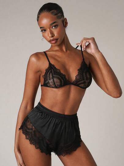 SHEIN BAE 蕾丝三角上衣 & 短裤 睡衣套装 / 睡衣套装