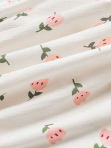 SHEIN Baby/Toddler Girl Striped Print Bowknot Front Ruffle Hem Short Sleeve Pink Dress, Casual Versatile Fashion Infant OOTD Dress, Spring/Summer - Apricot - View 5