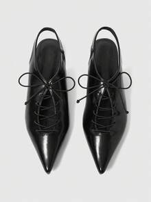 Sleekvia 女士尖头系带鞋，舒适时尚的套脚乐福鞋，适合工作场合，春秋季 - 黑色 - 查看 2