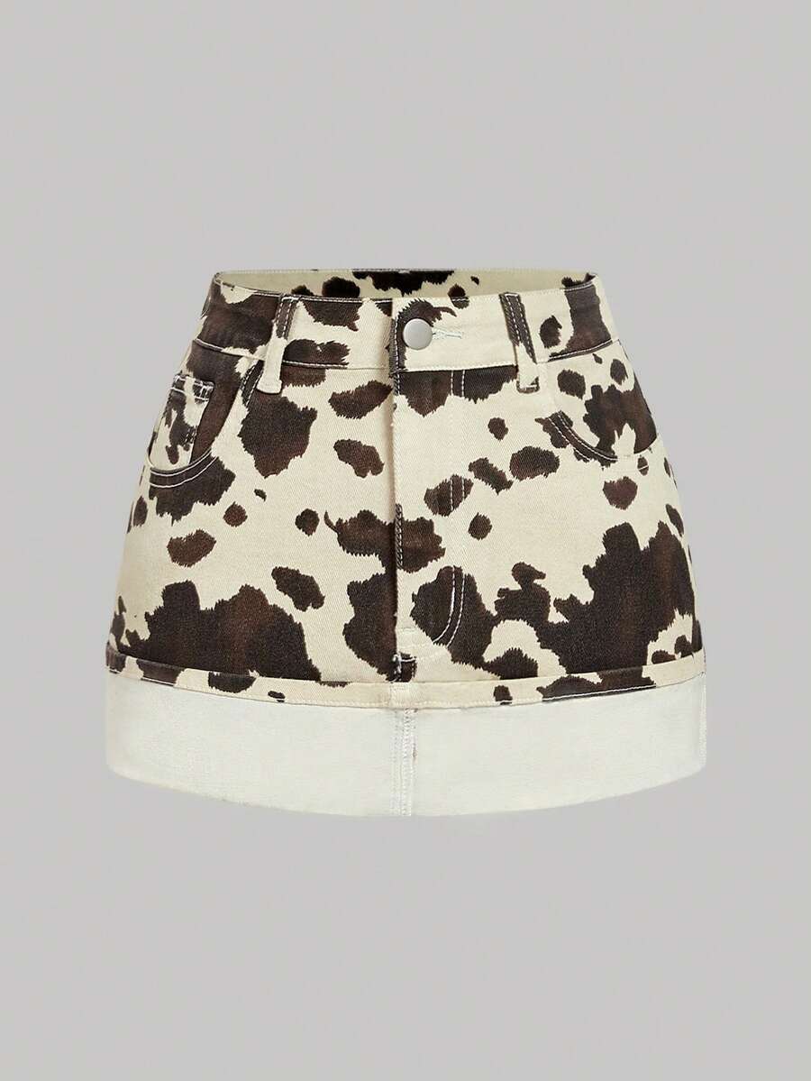 SHEIN MOD Women's All-Over Print Slant Pocket Fitted Fashionable Denim Mini Skirt - Multicolor - View 1