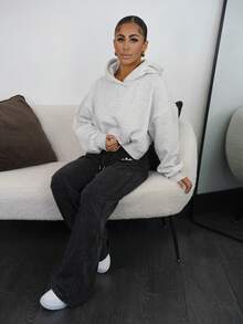 SAYEHFBABY Damen Lässig Retro Punk Y2K vielseitige Cross Weiß Muster Taille Gewaschen Grau Gerade Bein Jogginghose, bequem und warm für Herbst/Winter - Schwarz - Übersicht 5