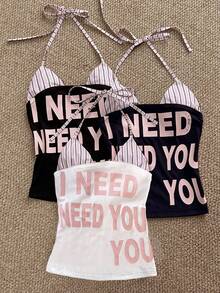 Glimmora Sexy Graphic Lace-Up Camisole Tank Top, Unique Outerwear - White - View 1