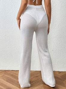 Swim Vcay 女士纯色抽绳腰镂空休闲度假罩衫及裤子套装 - 白色 - 查看 2