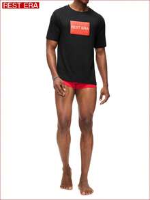 SHEIN 1pc Men's Black Short Sleeve Casual Undershirt, Summer - Black - View 5