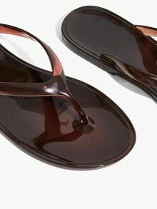 Grefit 女士圆头平底休闲度假简约棕色女士平底凉鞋人字拖 - 棕色 - 查看 5