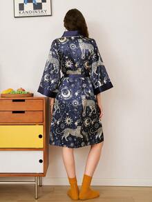 Chillnights Áo ngủ thoải mái, thời trang, họa tiết da báo và bầu trời sao trừu tượng, dành cho nữ giới trẻ tuổi, màu xanh hải quân. - Màu xanh hải quân - Xem 2