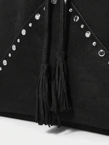 SHECARRY Ladies Large Capacity Suede Rivet Trim Shoulder Tote Bag - Black - View 6