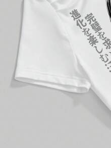 ROMWE Áo thun nữ phong cách cổ điển với hình ảnh nữ anh hùng anime, thiết kế gợi cảm, vai lệch bất đối xứng, thích hợp cho lễ hội âm nhạc. - trắng - Xem 3