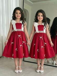 SHEIN Tween Mädchen Kleid mit gewebter Schleife und Kontrastfarbe - Weiss - Übersicht 2