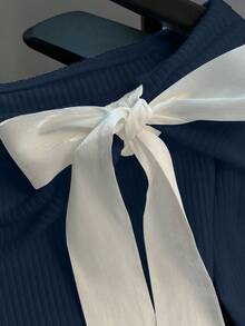 Franclia Women's Off Shoulder Butterfly Knit Design Fitted Slim Fit Casual T-Shirt - Royal Blue - View 5