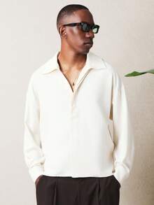 SUMWON Collared Long Sleeve Button Down Linen Feel Texture Regular Fit Casual Business Professional Work Office Versatile Wardrobe Staple Fall Winter Spring Layering Piece - Apricot - View 4