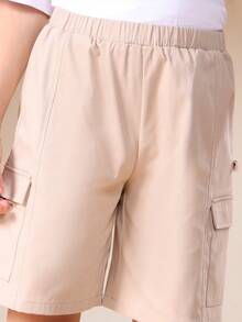 SUMWON Set coordinato per ragazze pre-adolescenti composto da maglietta a righe e pantaloncini cargo con stampa del Island sul petto, outfit casual estivo - Bianco - Visualizzare 6