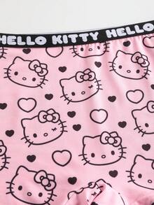 HELLO KITTY AND FRIENDS | SHEIN 3条装女士可爱卡通爱心字母全印花松紧腰平角短裤 - 粉色 - 查看 4