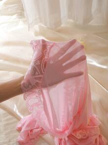 DelicateAllure Bộ đồ ngủ phòng ngủ trưởng thành thêu ren thanh lịch, bộ đồ ngủ 2 món quyến rũ dành cho nữ - Màu Hồng baby - Xem 8