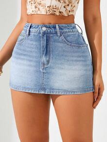 Breezaya Quần short denim nữ dáng rộng, chất liệu denim mài, thích hợp cho mùa hè. - Rửa nhẹ - Xem 6