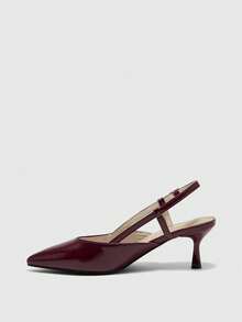 CUCCOO BIZCHIC 女士高跟单鞋，复古酒红色漆皮尖头细跟凉鞋，侧面镂空透气软底，舒适优雅的单鞋，通勤约会修长百搭高跟鞋 - 酒紅色 - 查看 4