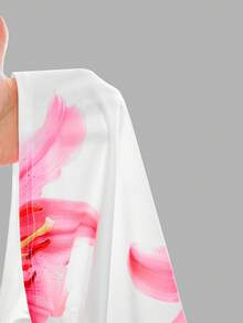 2pcs Tween Girls Floral Print Asymmetrical Shoulder T-Shirt And Maxi Skirt Set, Casual Vacation Beach Tropical Hawaii Summer Outfit - Pink - View 7