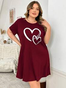 Soft & Skin-Friendly Heart Print Casual Nightgown - Burgundy - View 6