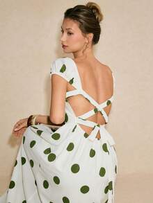 Poéselle 女士波点印花船领露背休闲连衣裙 - 綠色 - 查看 8