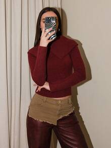 Bris Aura Women's Burgundy Turtleneck Long Sleeve Fitted Sweater, Autumn/Winter,Christmas Sweater Women,Red Top,Christmas Sweater - Burgundy - View 3